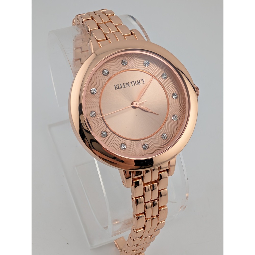 Ellen Tracy Women's Watch Rose Gold 34mm Case 7" Band- New Battery
